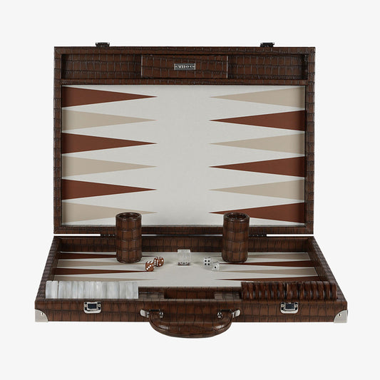 Patinated Brown Crocodile Large Backgammon
