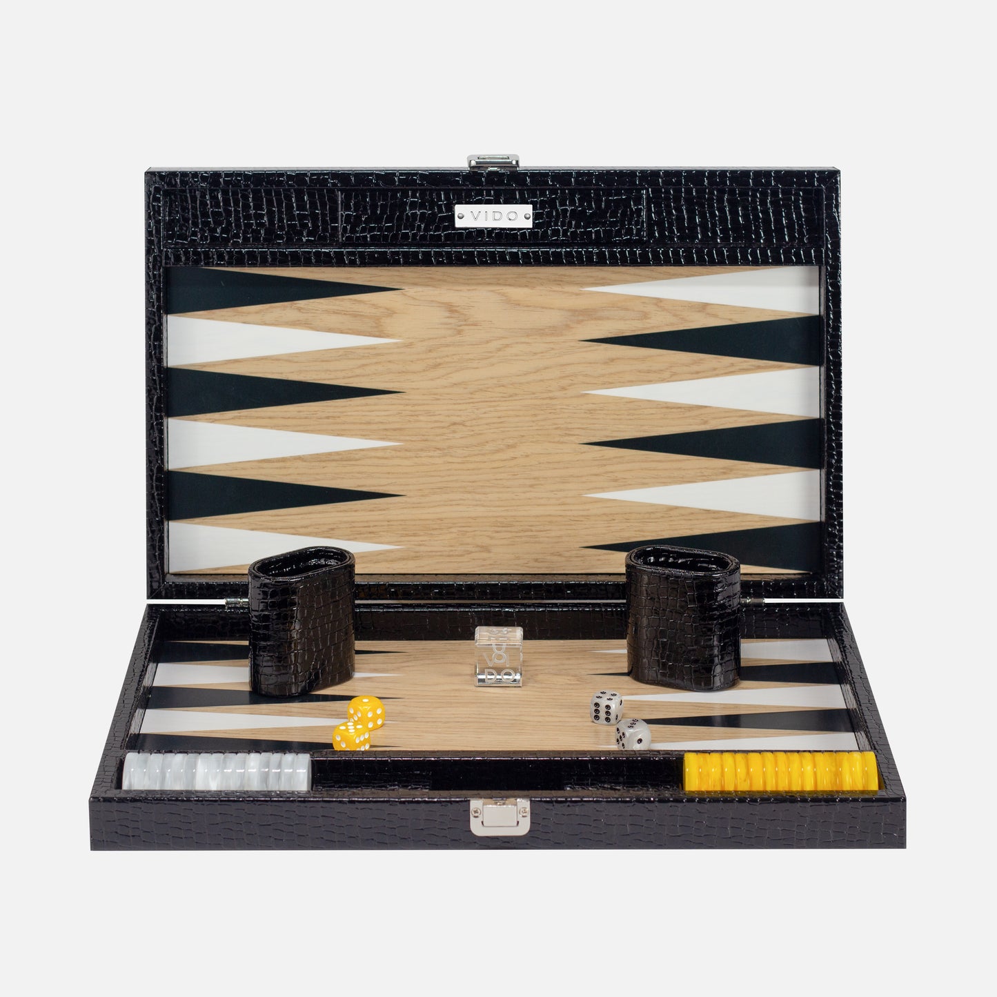 Jet Black Alligator Wooden Backgammon