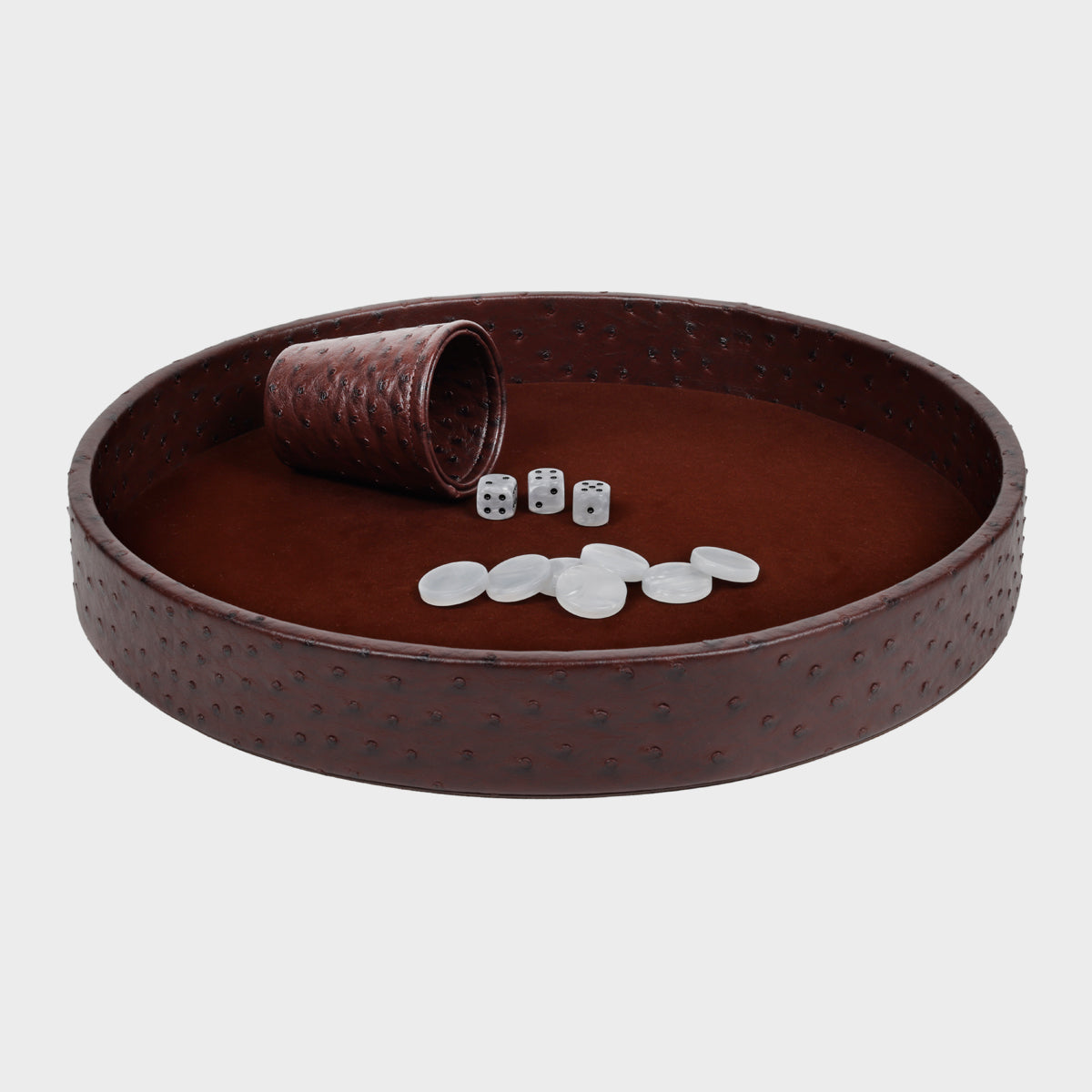 Buy Four Twenty-One 421 dice tray crafted with vegan leather, soft velvet, and mother-of-pearl resin dice