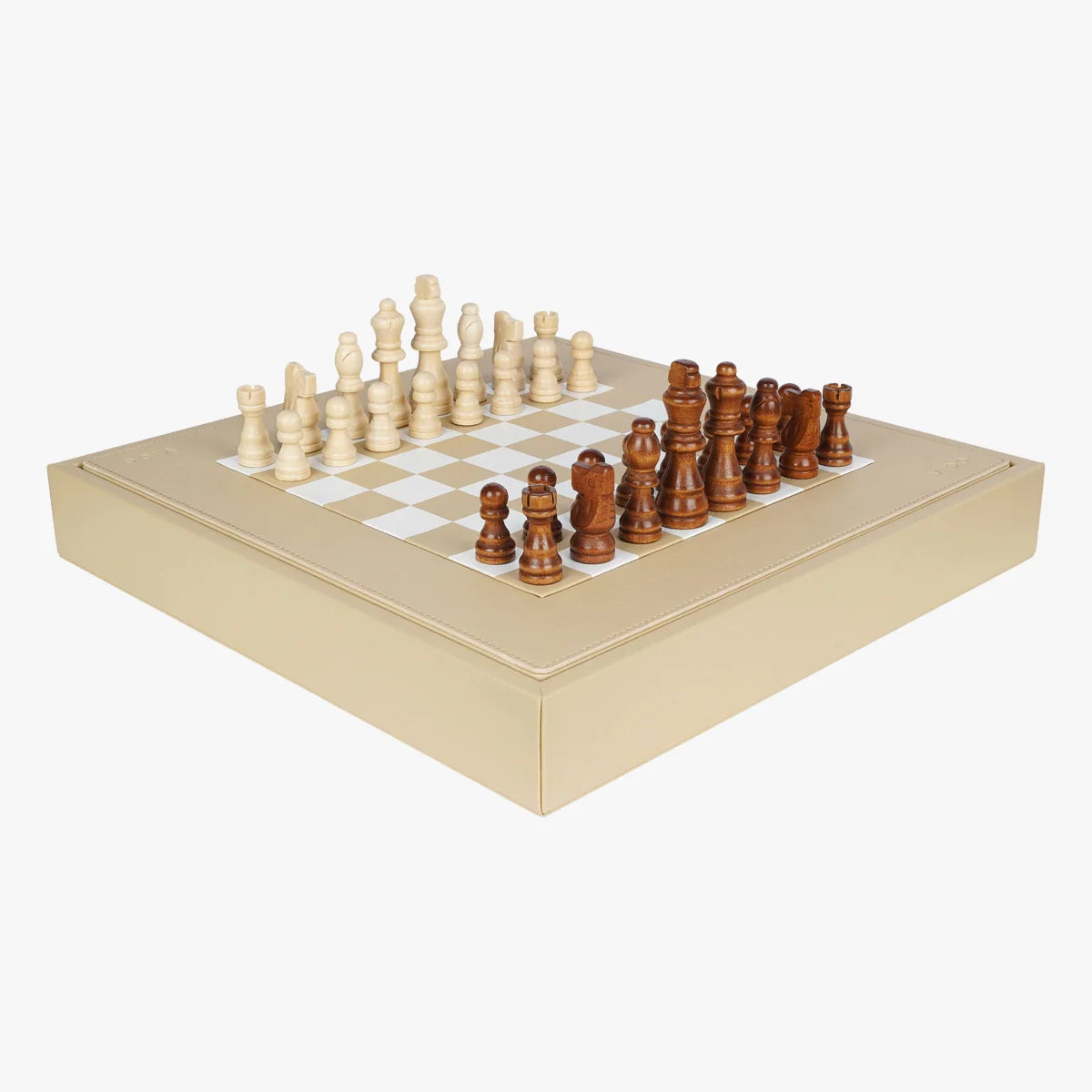Sand Beige Chess Set Plain Vegan Leather VIDO