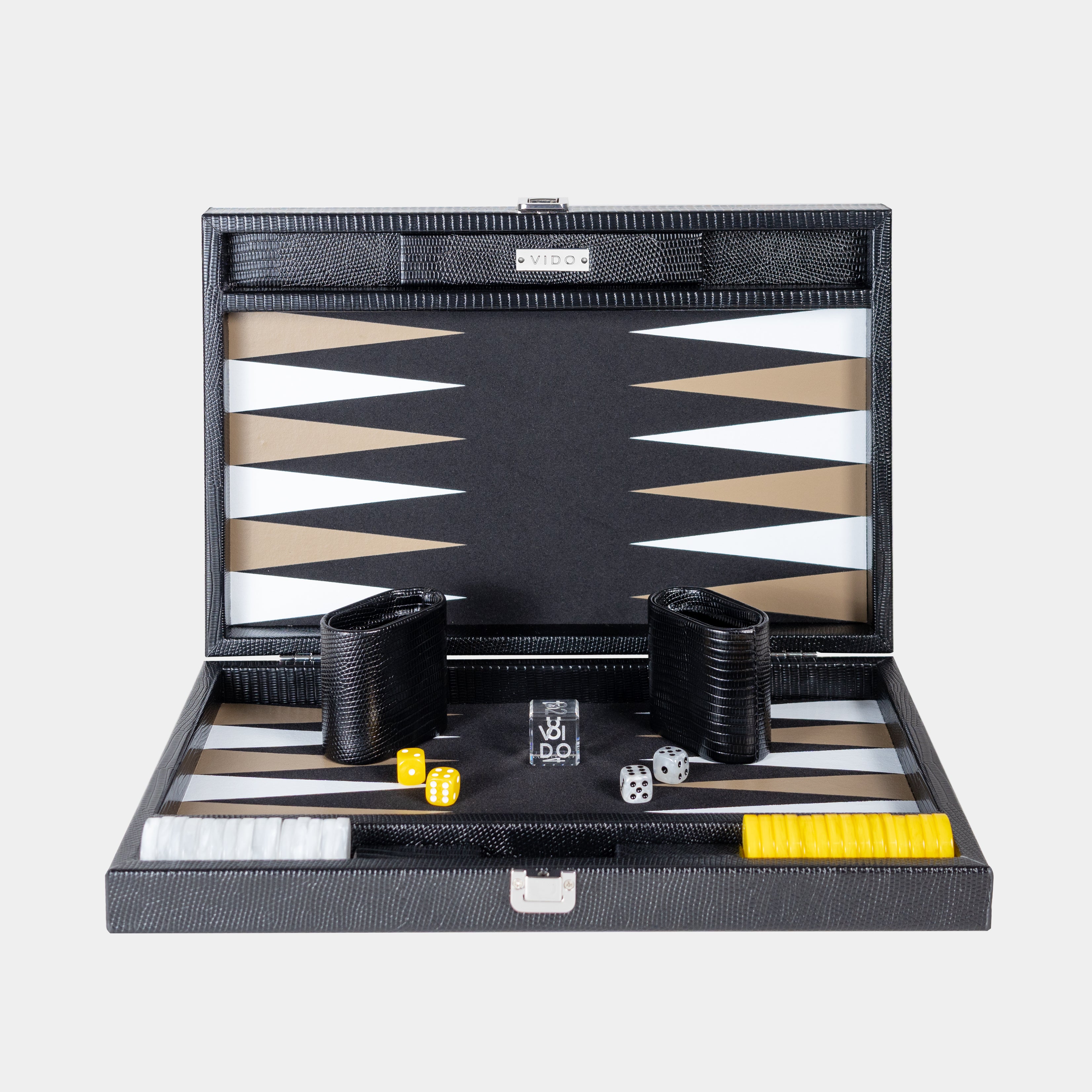 Backgammon Medium Set Jet Black Lizard – VIDO