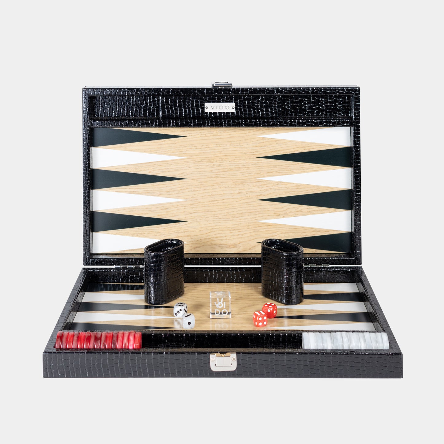Jet Black Alligator Wooden Backgammon