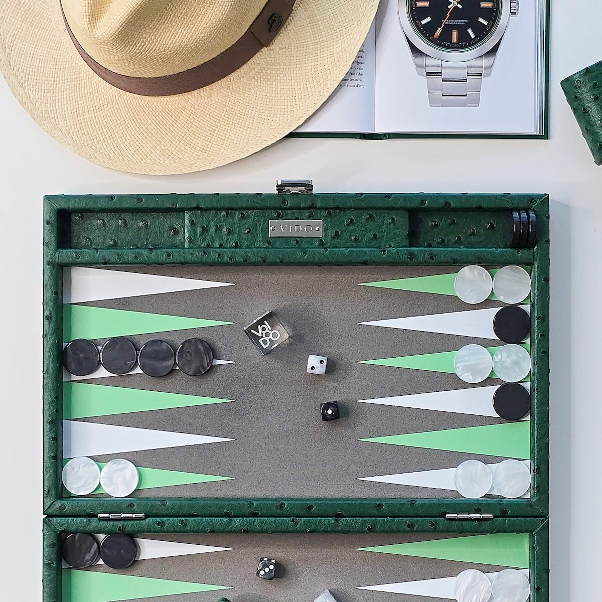 Forest Green Ostrich Medium Backgammon VIDO