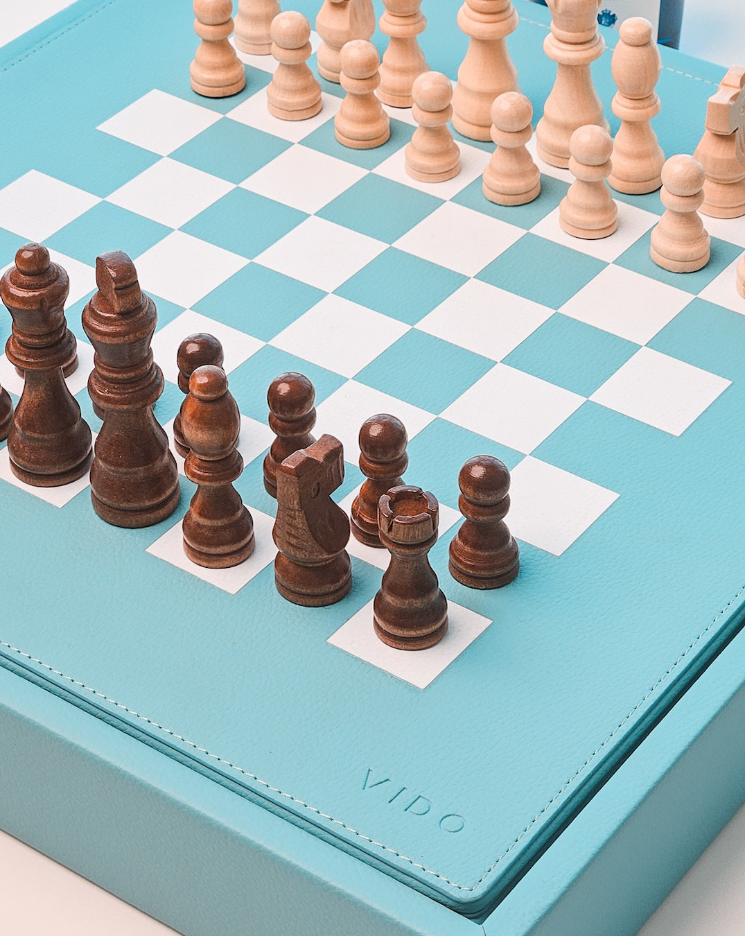 Luxury Chess Set designed by VIDO - Turquoise Vegan Leather
