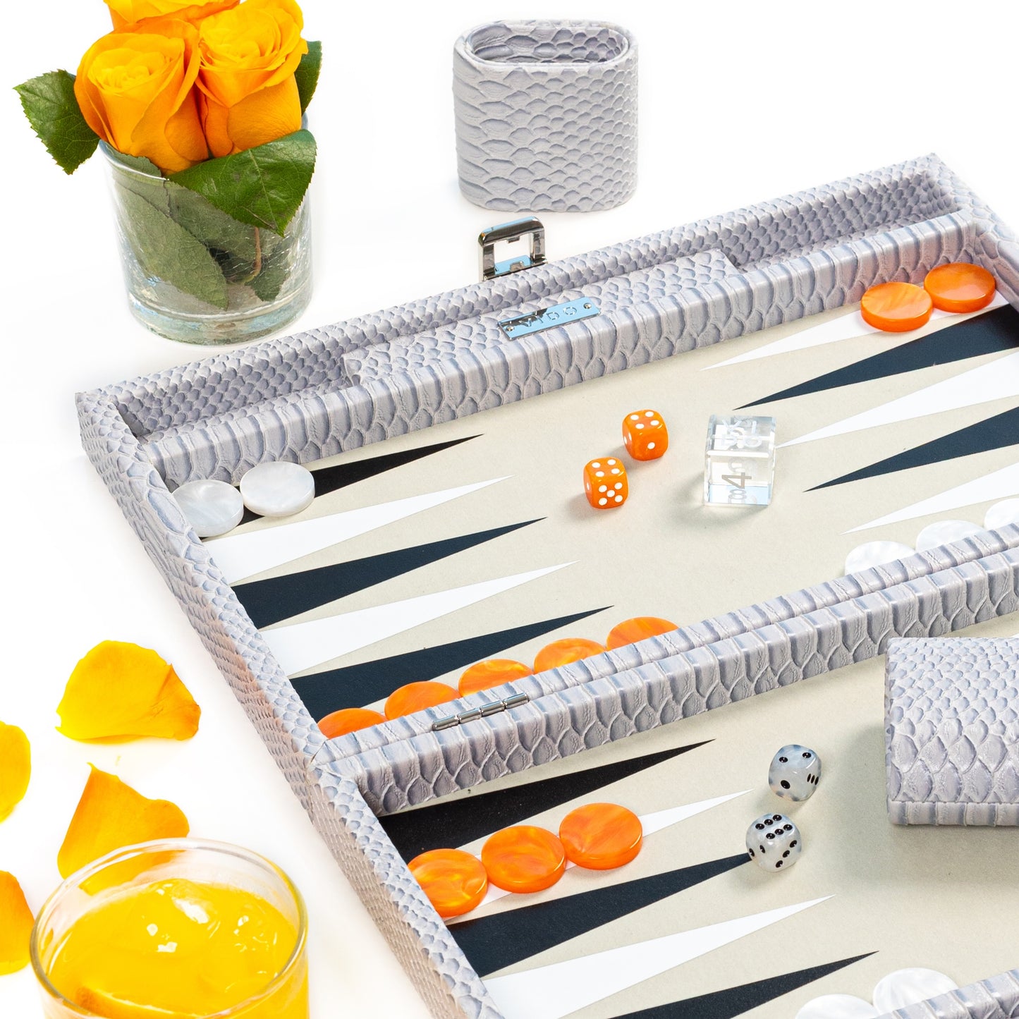 Cool Grey & Orange Snake Medium Backgammon