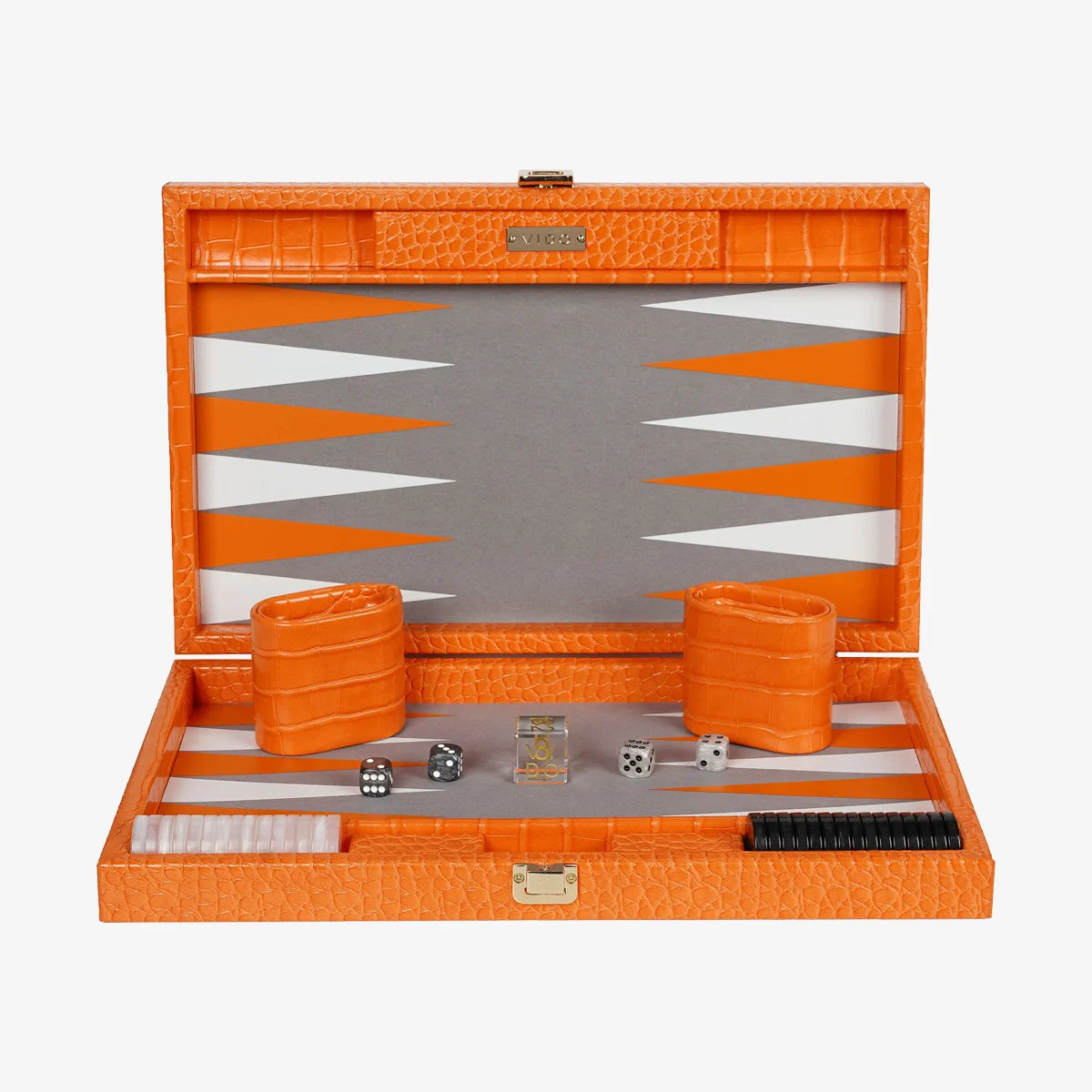VIDO Tangerine Medium Backgammon handcrafted with high-quality alligator embossed vegan leather