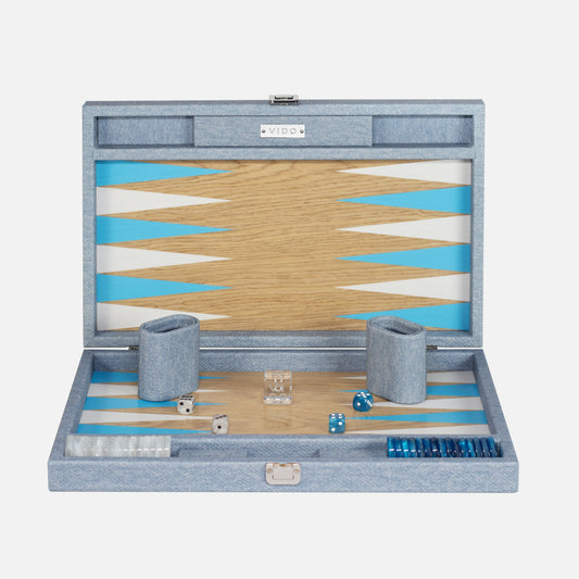 Denim Blue Wooden Backgammon