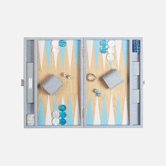 Denim Blue Wooden Backgammon