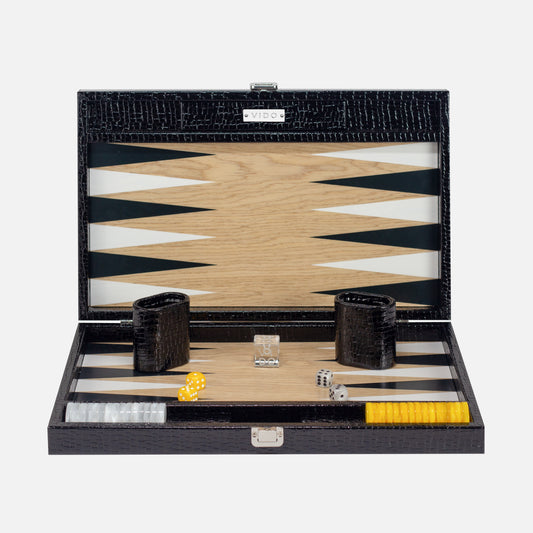 Jet Black Alligator Wooden Backgammon