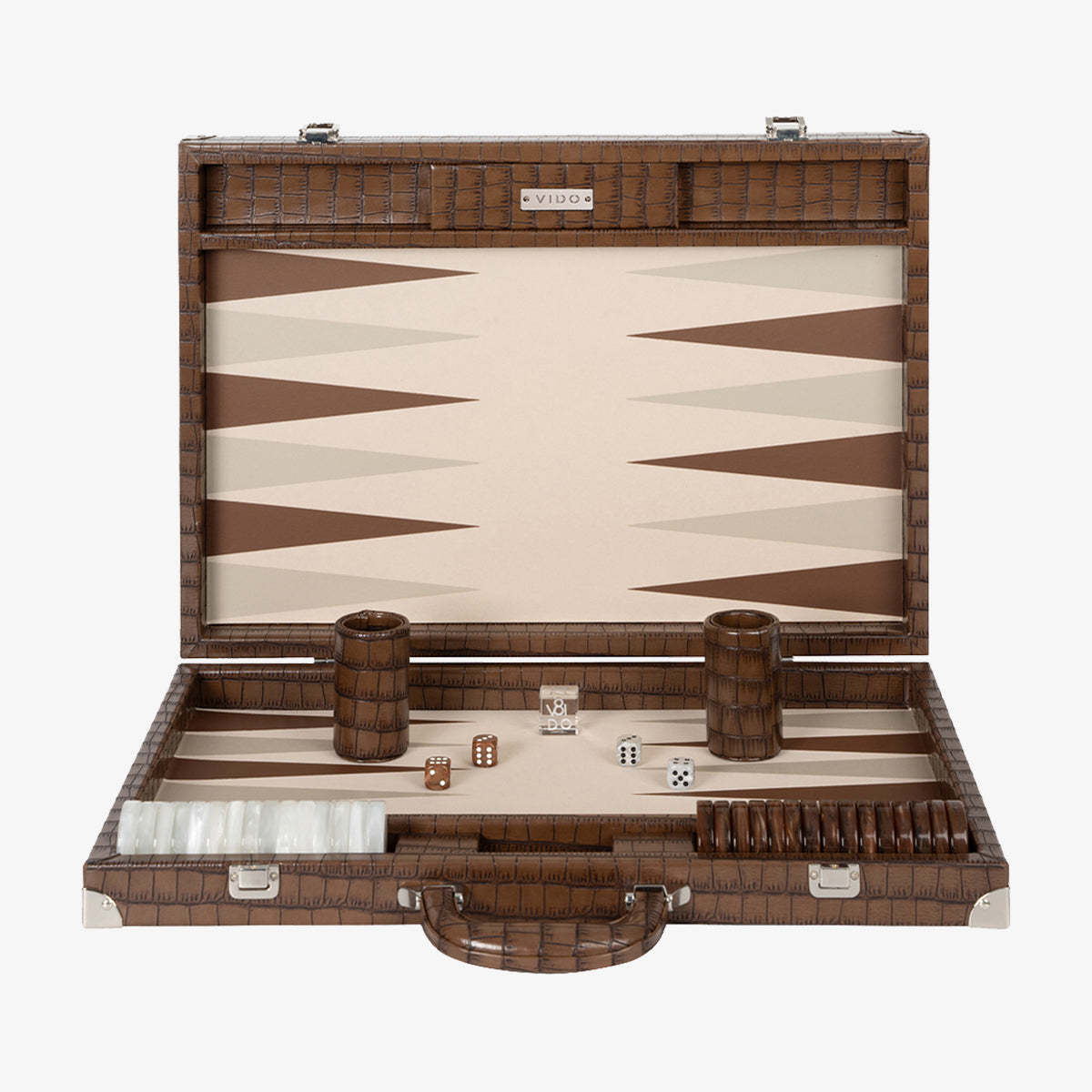 Patinated Brown Crocodile Large Backgammon VIDO