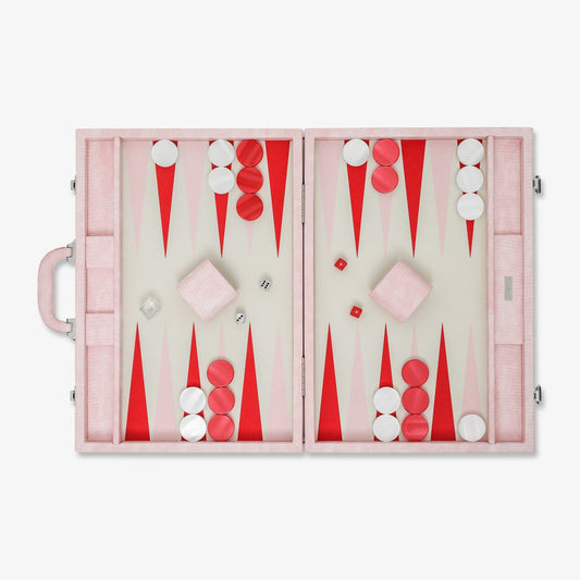 VIDO Large Backgammon Board Set 21-inch Checkers 44 mm Pink Lizard Vegan Leather