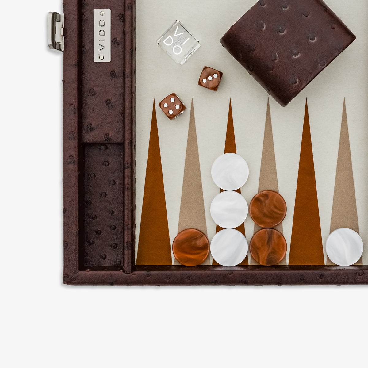 VIDO Medium Backgammon Board Set 15-inch Checkers 29 mm Brown Ostrich Vegan Leather