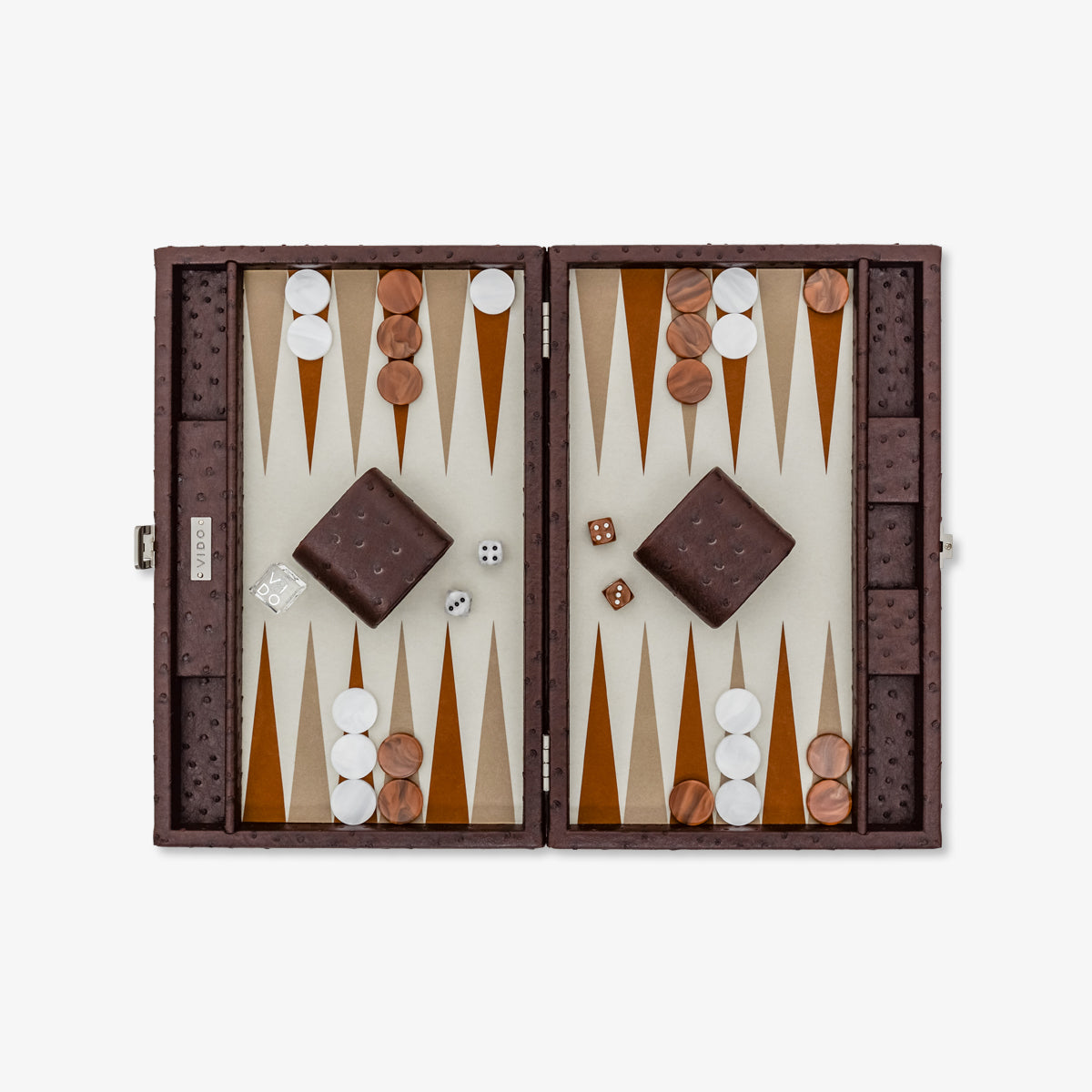 VIDO Medium Backgammon Board Set 15-inch Checkers 29 mm Brown Ostrich Vegan Leather