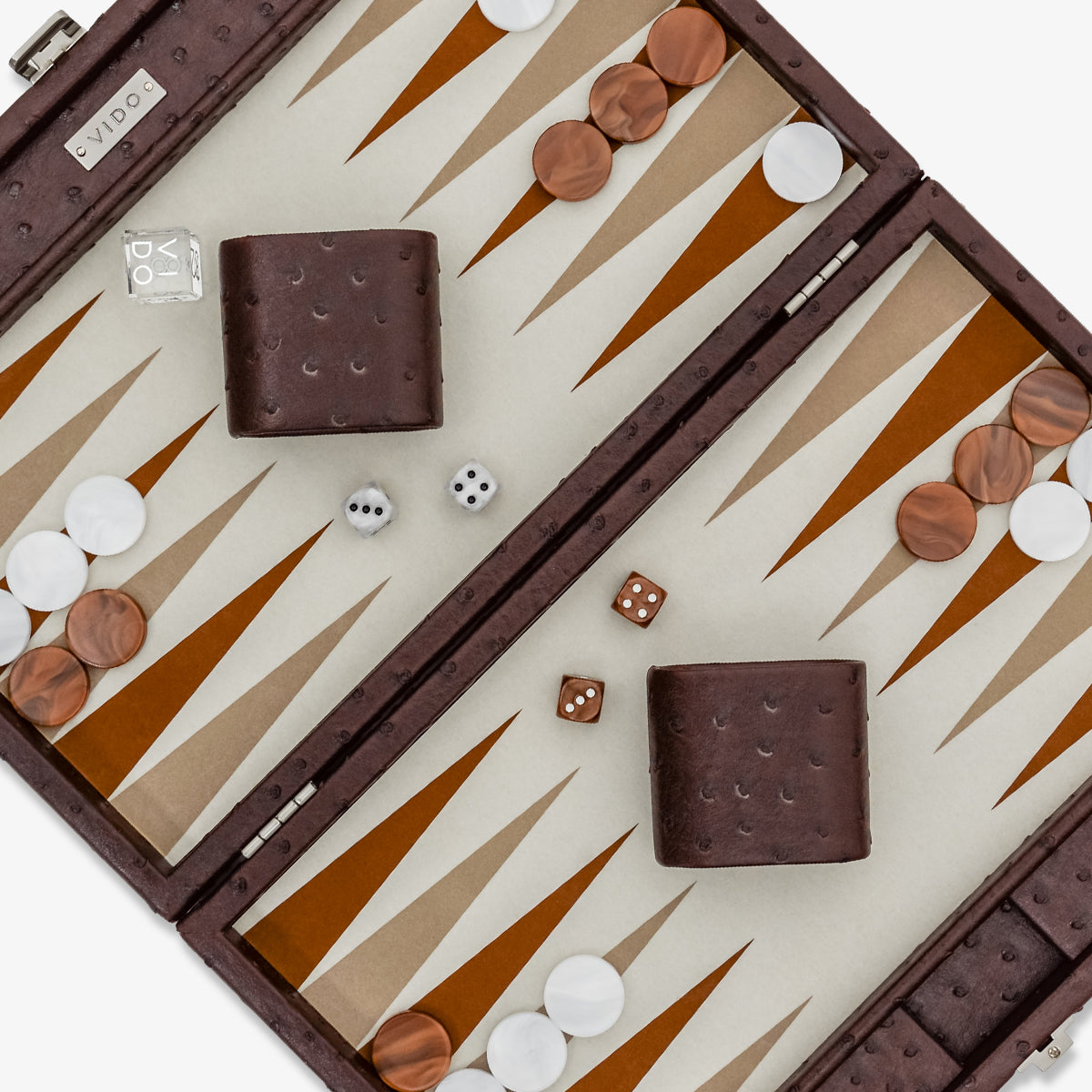 VIDO Medium Backgammon Board Set 15-inch Checkers 29 mm Brown Ostrich Vegan Leather