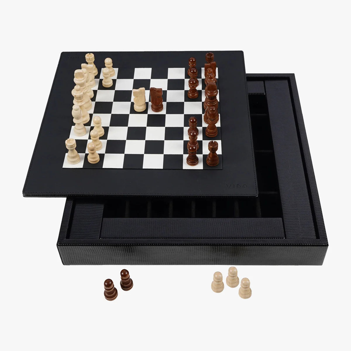 VIDO Luxury Chess Box Black Lizard Vegan Leather