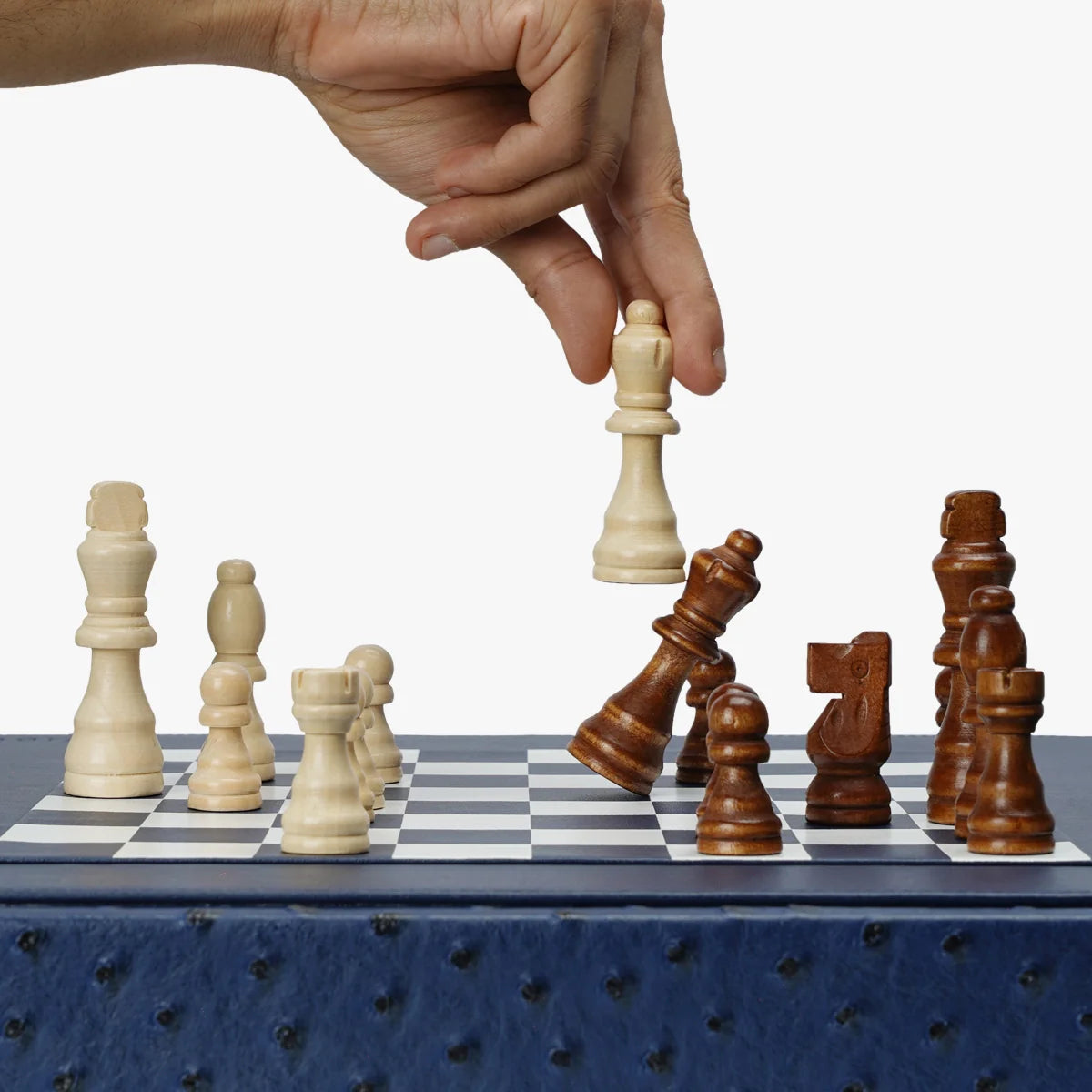 VIDO Luxury Chess Box Navy Blue Ostrich Vegan Leather