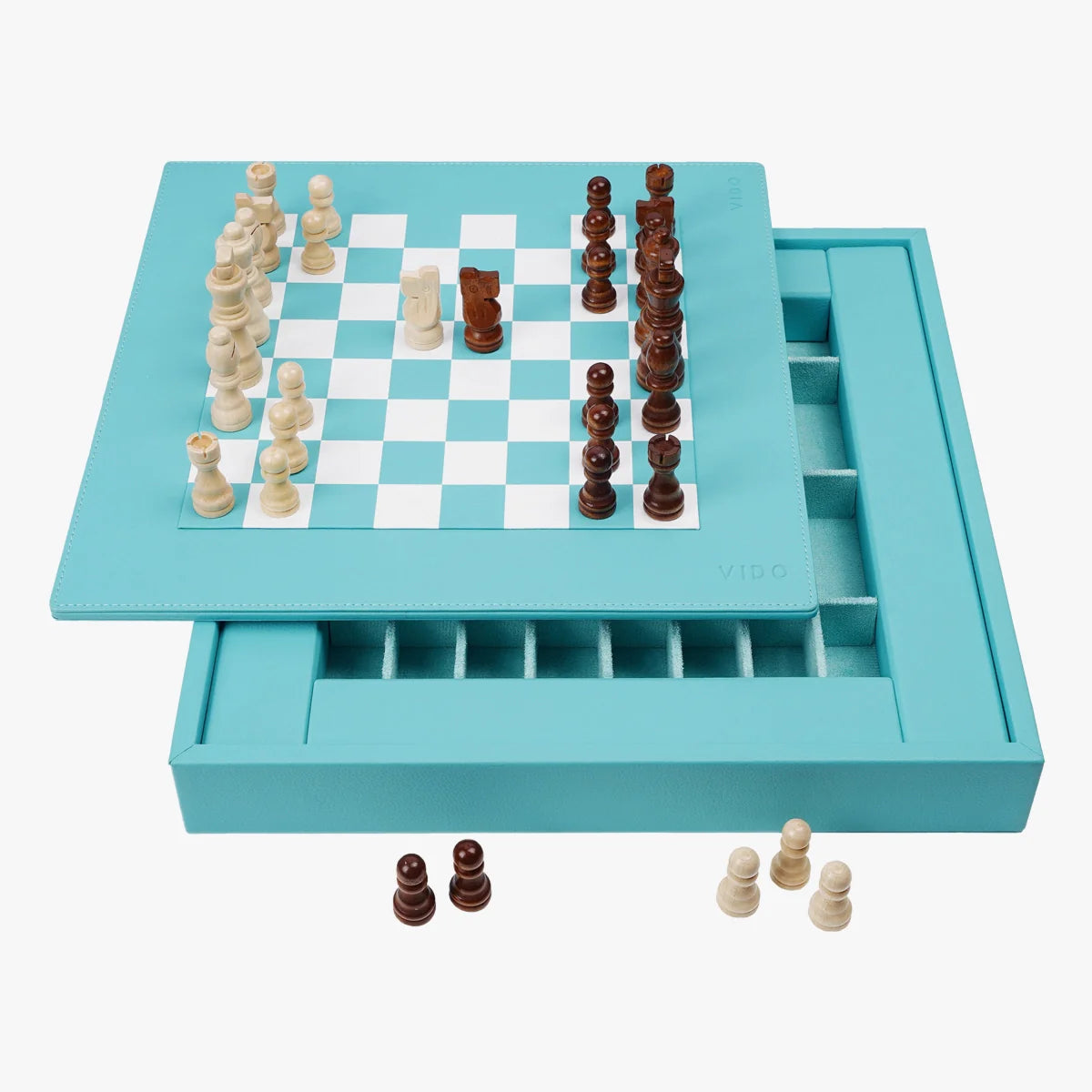 Luxury Chess Box Crafted With Turquoise Vegan Leather - Designed By VIDO